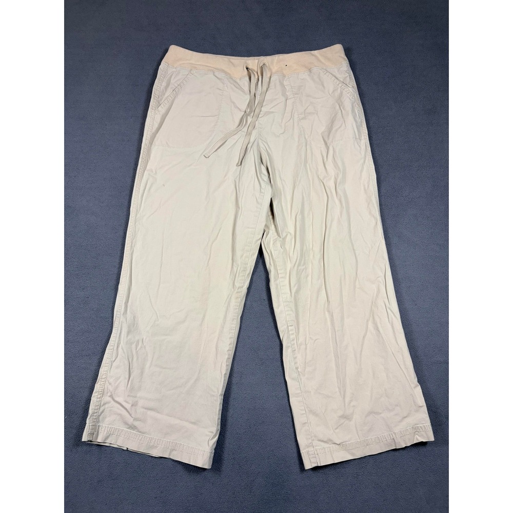 NY Jeans New York & Company Pants Womens M Tan Drawstring Cotton Blend Wide Leg